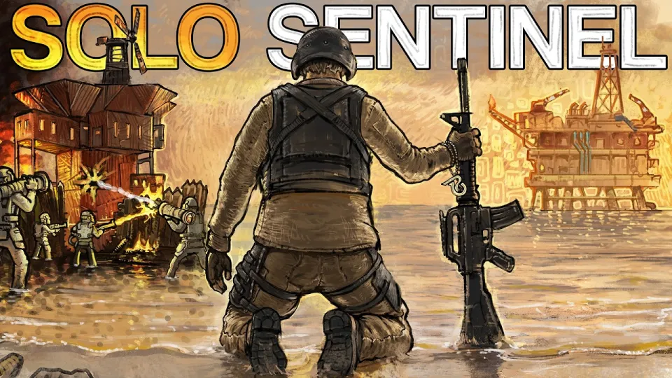 Rust solo survival next to Oil Rig shows how one player holds ground against a full raid